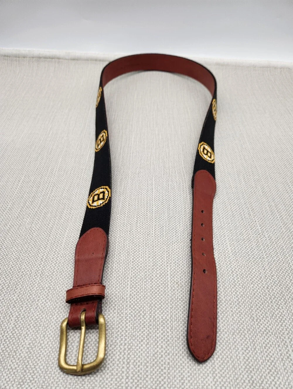 Smathers & Branson Size 40 Boston Bruins Belt Black Needlepoint Hand Stitched